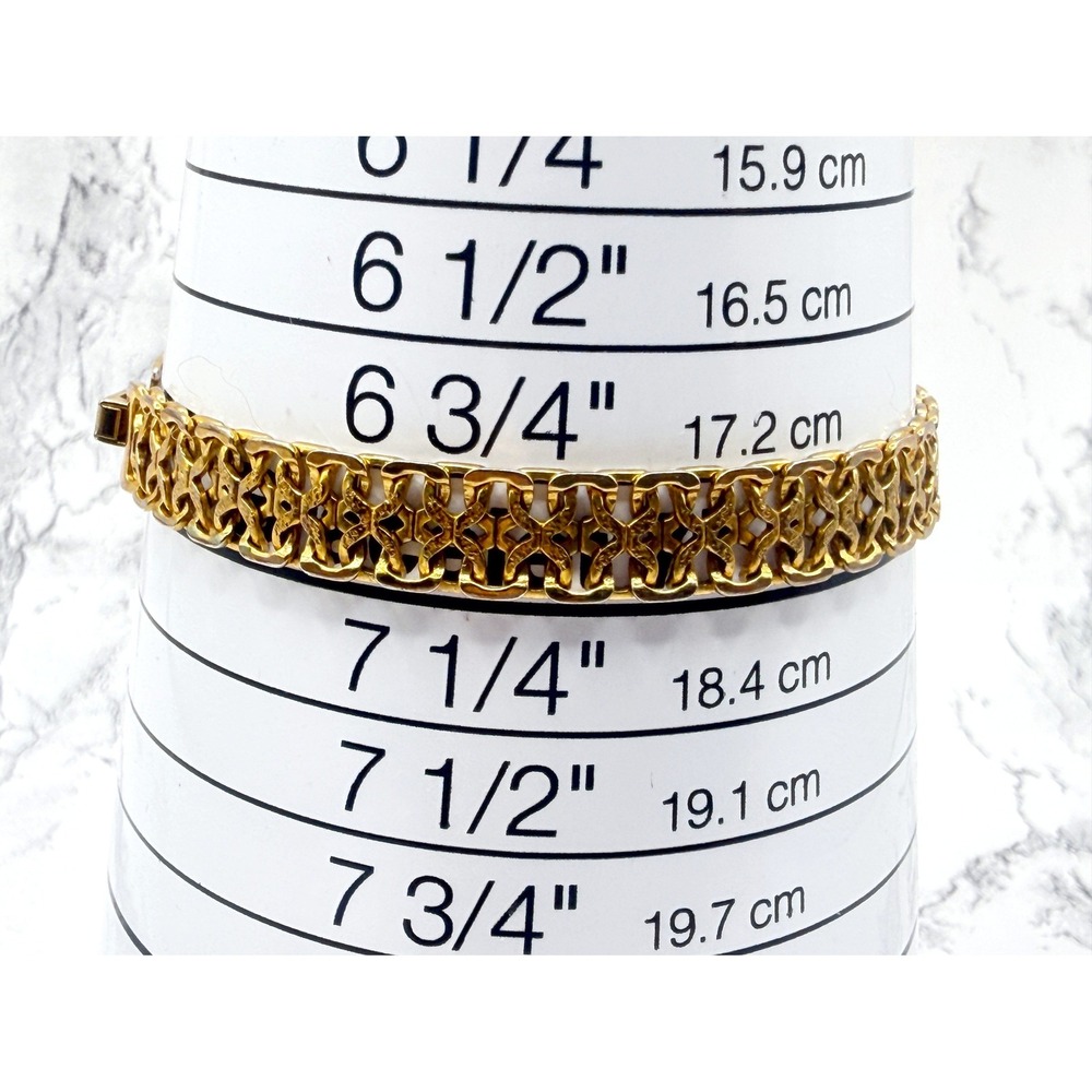 Gold Tone Textured Link Bracelet 7.5 Inch Hinged Foldover Clasp Vintage Style
